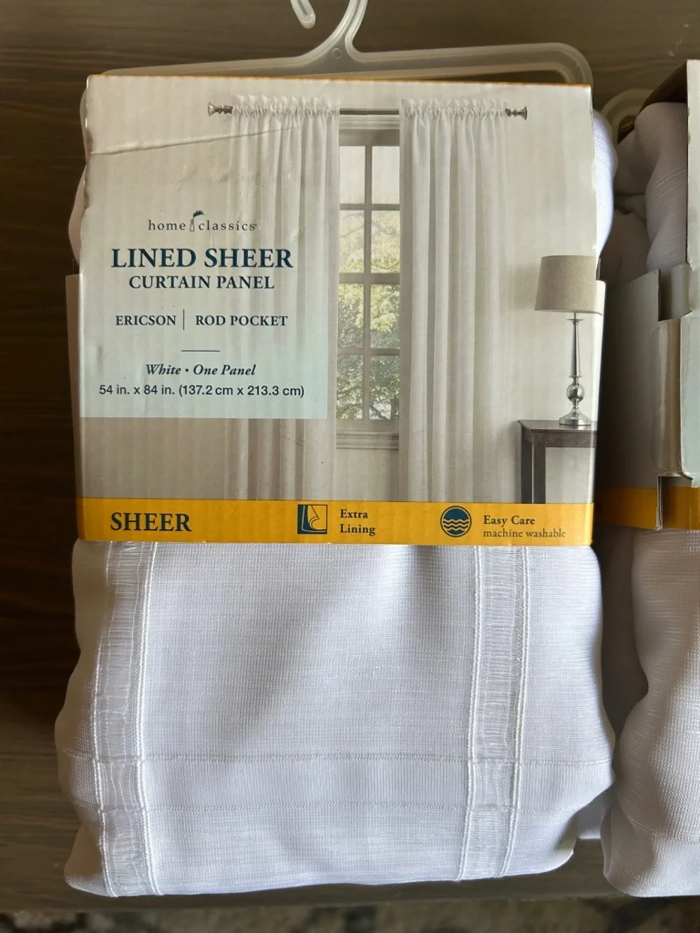 NWT 2 White Lined Sheer Curtain Panel